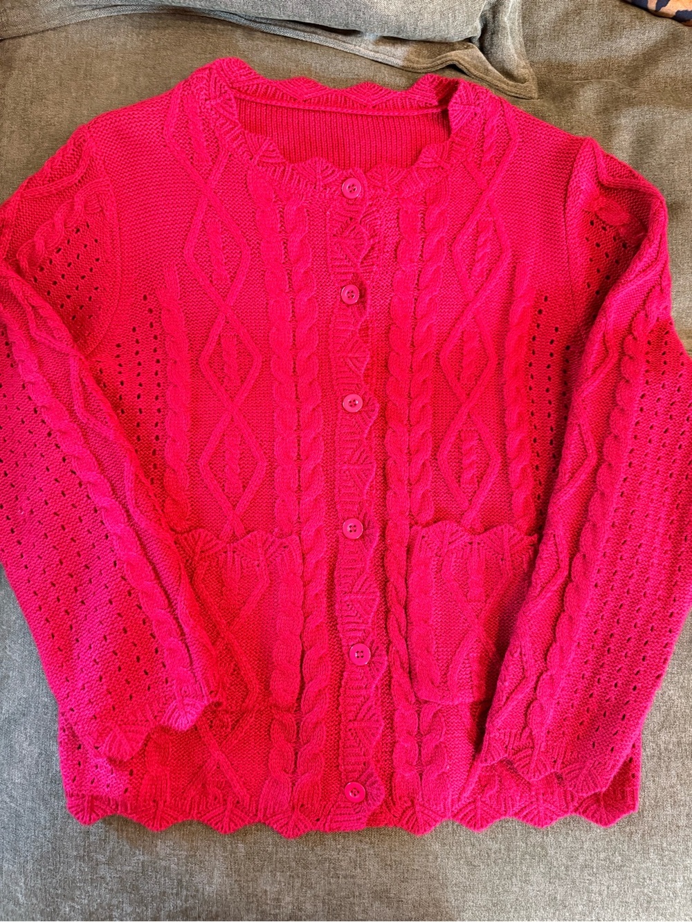 Red Cable Knit Button-Front Women's Sweater